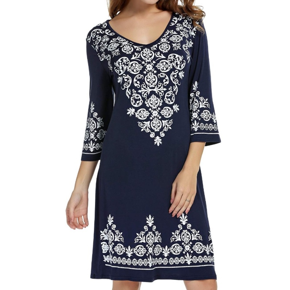 Navy Blue Dress With White Pattern